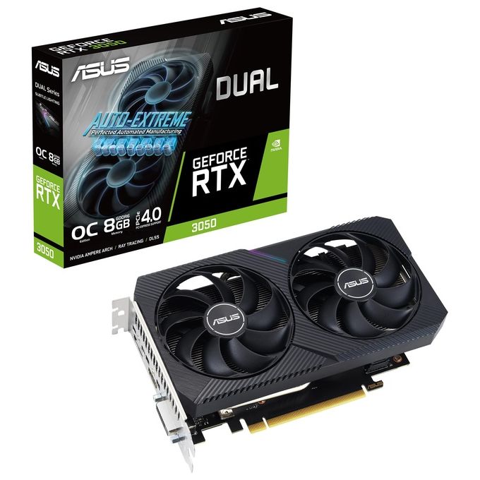 Asus DUAL-RTX3050-O8G-V2 Dual Scheda Grafica NVIDIA GeForce RTX 3050 8 GB GDDR6 128 bit 14 Gbps PCI Express 4.0 2560 CUDA OC Edition colore Nero