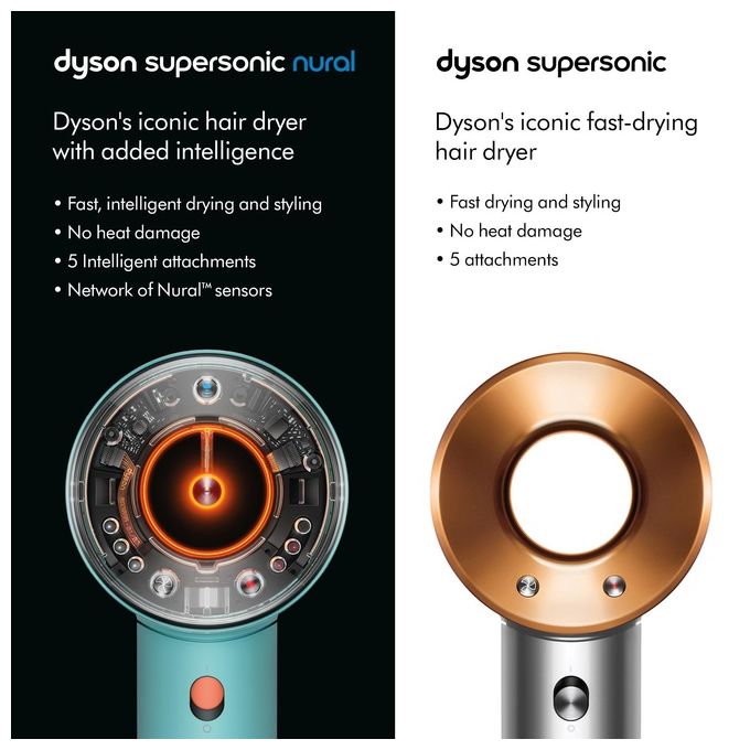 Dyson 515276-01 Supersonic Nural Asciugacapelli 1600W Motore V9 3 Velocita' 4 Temperature con Accessori colore Blu Arancione