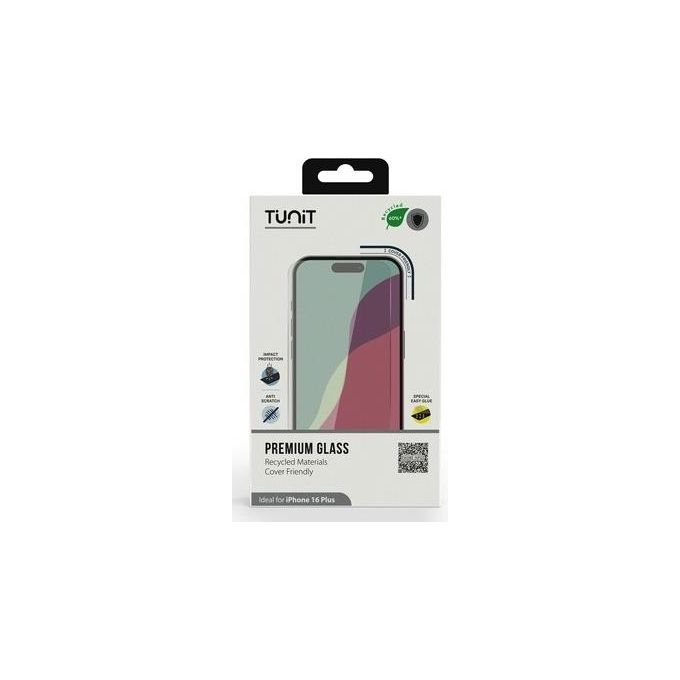Tunit Screen Protector per iPhone 16 Plus Vetro Protettivo Materiale Riciclato