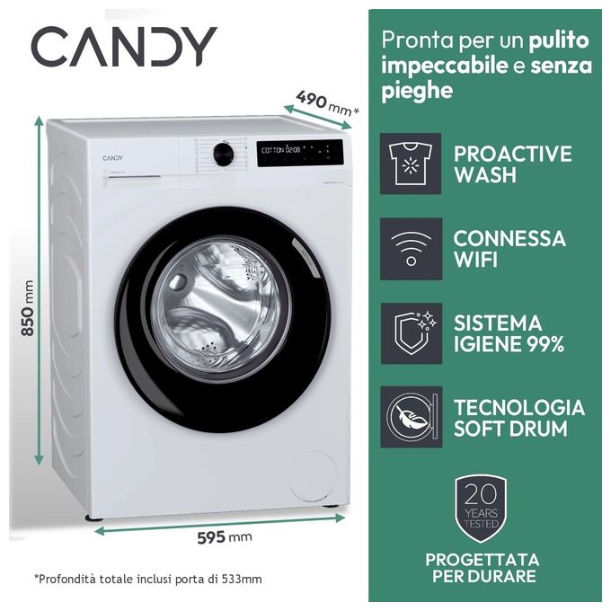 Candy BR 48B6-S Lavatrice Caricamento Frontale 8kg 1400 Giri-min Bianco