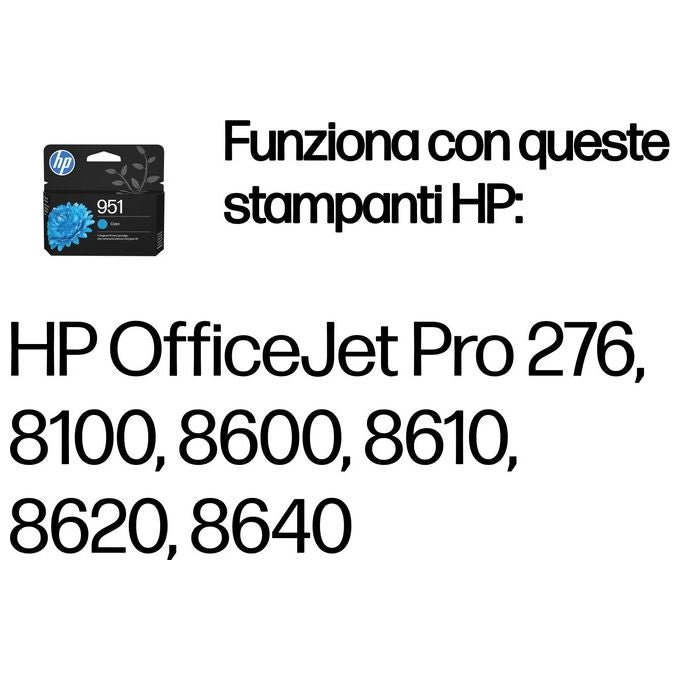 HP 170025441076 Cartuccia Inkjet Originale HP 951 Resa 700 Pagine colore Ciano