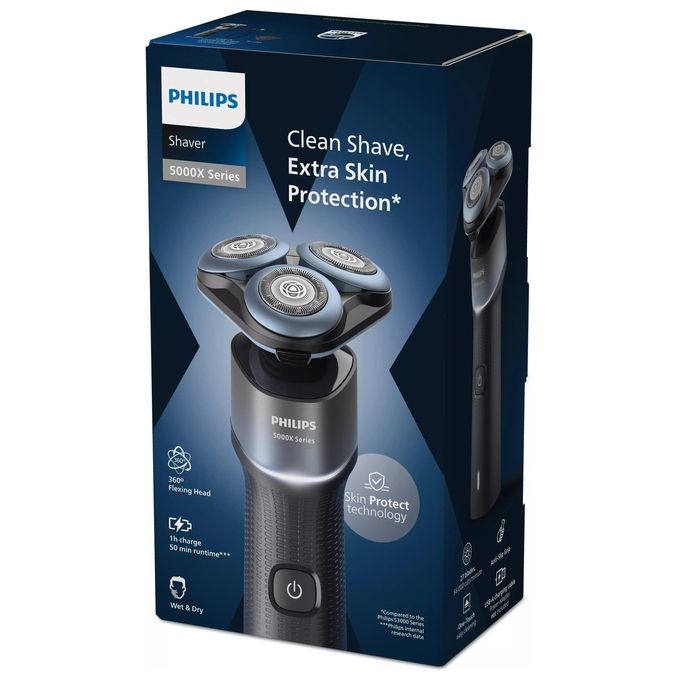 Philips X5006-00 Series 5000X Rasoio elettrico Rotazione Wet and Dry 3 testine autonomia 50 min colore Nero Blu