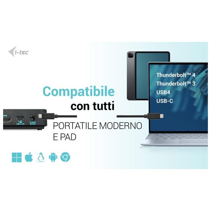 I-tec C31TRIPLEDOCKPDPRO2IT Docking Station USB-C Triple Display Gen 2 Pro 3 Monitor 4K 2x DisplayPort 1x HDMI Power Delivery 100W Ethernet Gigabit colore Nero
