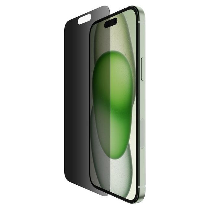 Belkin OVA168HQ InvisiGlass Privacy Protezione Schermo per iPhone 16 Plus con Filtro Privacy Antibatterico in Vetro Temperato Riciclato 60% Spessore 0,29 mm Durezza 9H colore Nero