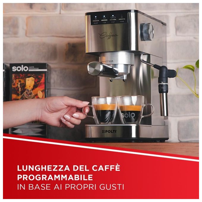 Polti PCEU0131 Coffea P10S Macchina da caffe' Manuale Combinata 1,3 L 15 bar 1450 W Montalatte Integrato Due Tazze Contemporaneamente Spegnimento Automatico colore Argento