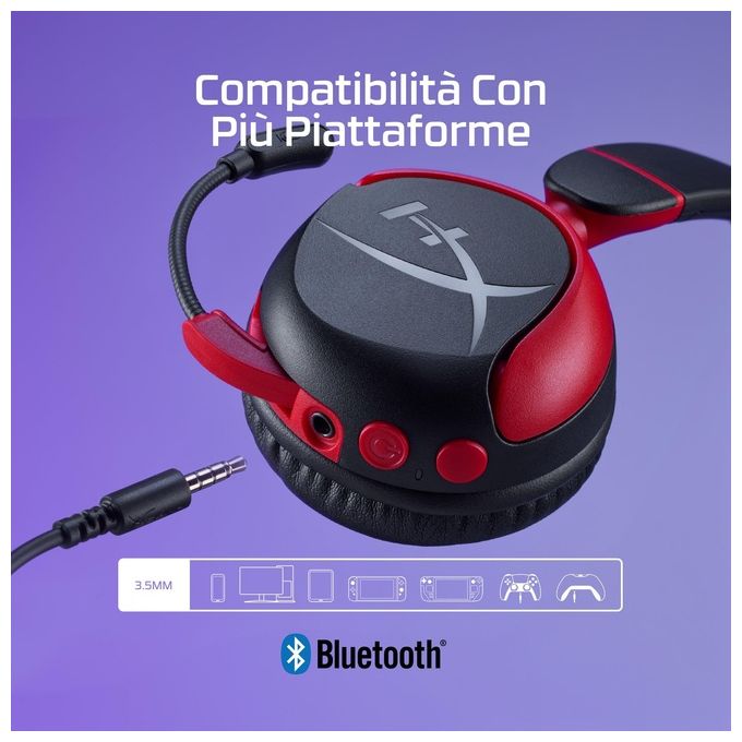 HyperX 7G8F1AA Cloud Mini Cuffie Gaming Wireless Bluetooth 5.3 Microfono Flip-to-mute 25h autonomia colore Nero