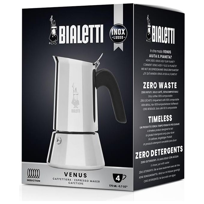 Bialetti New Venus Caffettiera in Acciaio Inox Non Adatta all'Induzione 2 Tazze Argento