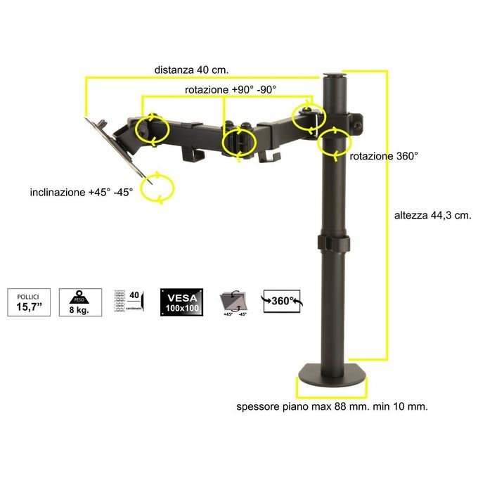 Link Braccio Supporto da Tavolo con Morsa a Due Snodi per Monitor 13-32'' Fino a 8Kg