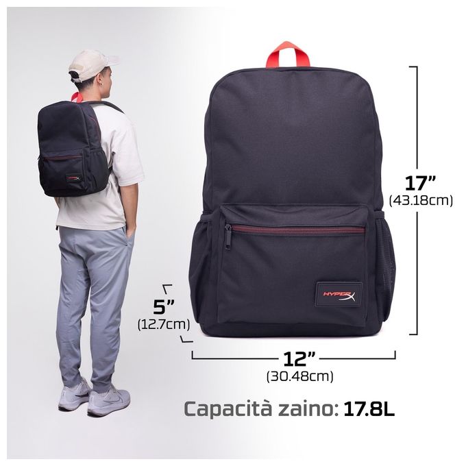 HyperX 8C524AA Zaino Delta per Notebook fino a 16'' con Tasche Organizzate e Materiale Riciclato colore Nero