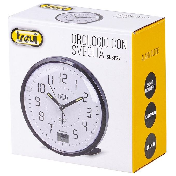 Trevi SL 3P27 Orologio al Quarzo con Sveglia Ampio Quadrante Movimento Silenzioso Sweep Tasto Snooze-Light Nero