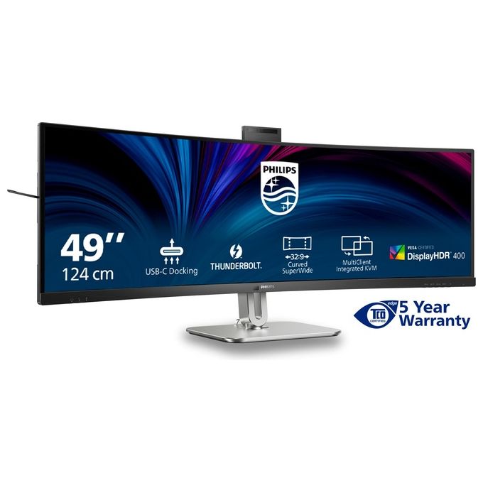 Philips 49B2U6903CH-00 Monitor PC Curvo 48.8'' Dual QHD 5120x1440 100Hz Webcam Integrata USB-C Docking Grigio