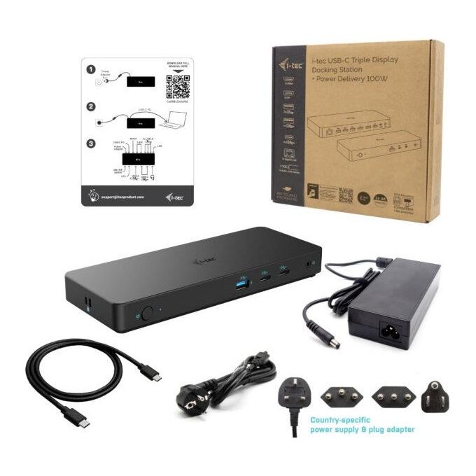 I-tec C31TRIPLEDOCKPDPRO2IT Docking Station USB-C Triple Display Gen 2 Pro 3 Monitor 4K 2x DisplayPort 1x HDMI Power Delivery 100W Ethernet Gigabit colore Nero