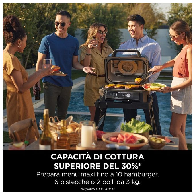Ninja OG901EU Woodfire Pro Connect XL Barbecue Elettrico 7 in 1 Griglia Affumicatore Friggitrice ad Aria 1700W App Wi-Fi IPX4 colore Nero