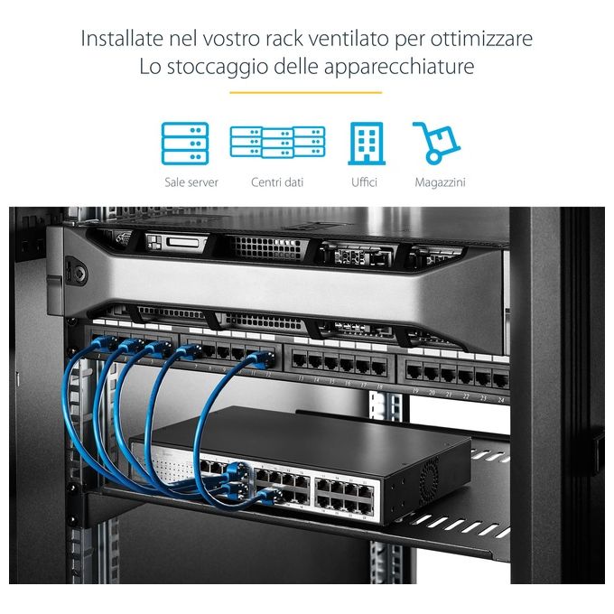 StarTech CABSHELFV1U Scaffale Rack 1U Ventilato Acciaio 20 Kg Profondita' 25 cm colore Nero