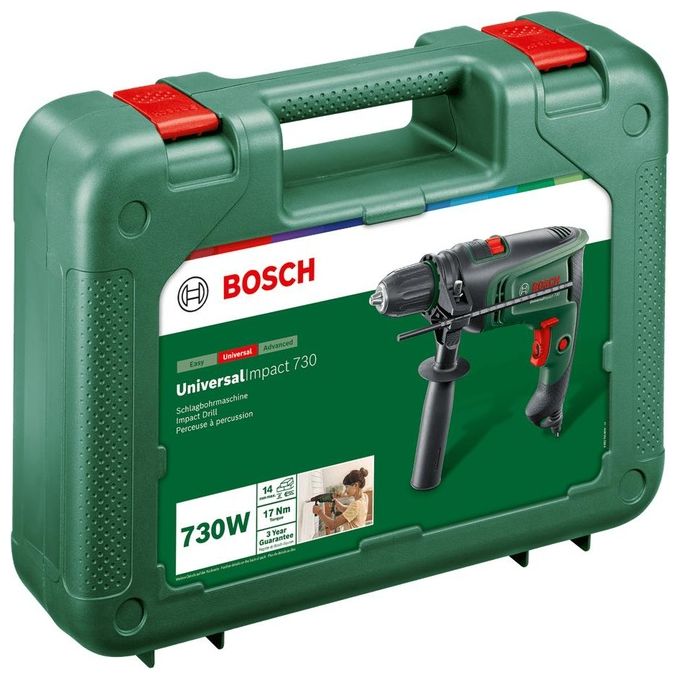BOSCH 0603313400 UniversalImpact 730 Trapano a percussione 730 W 3200 giri-min 14 mm muratura 30 mm legno colore Nero Verde