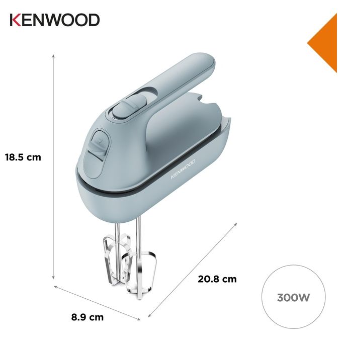 Kenwood HMP40.000GY QuickMix Go Sbattitore Elettrico Portatile 350W 5 Velocita' con Custodia Integrata e Fruste in Acciaio Inox colore Storm Blue