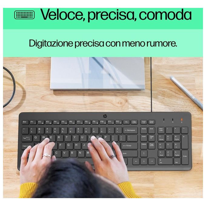 HP 664R5AA Tastiera Cablata 150 Full-size Layout Italiano USB-A 12 Tasti Funzione Plug and Play colore Nero