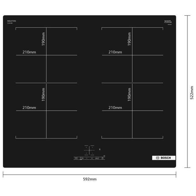Bosch PVQ611BB6E Serie 4 Piano cottura a induzione 60 cm 4 zone CombInduction Touch Control PowerBoost colore Nero
