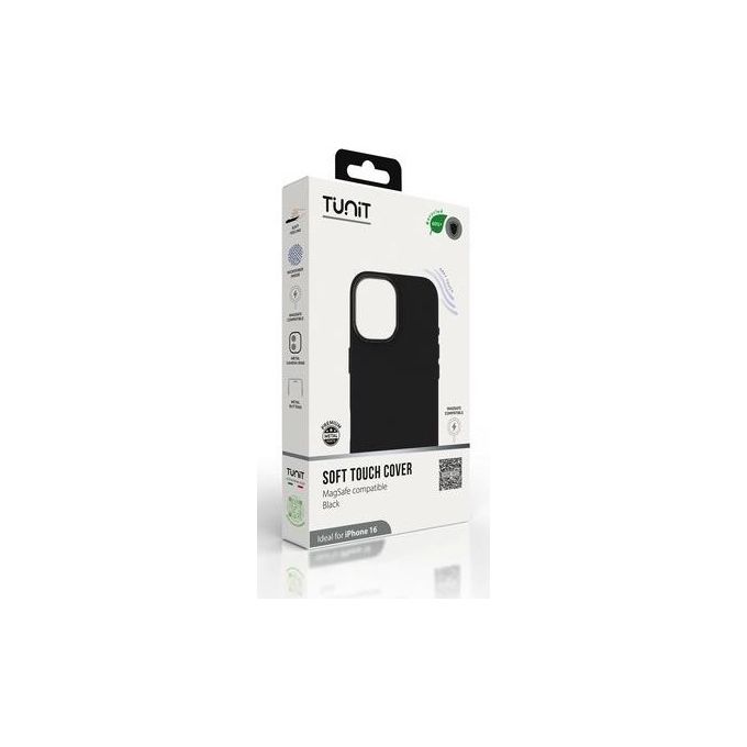 Tunit Clear Cover per iPhone 16 Soft Touch in Silicone con MagSafe Nera