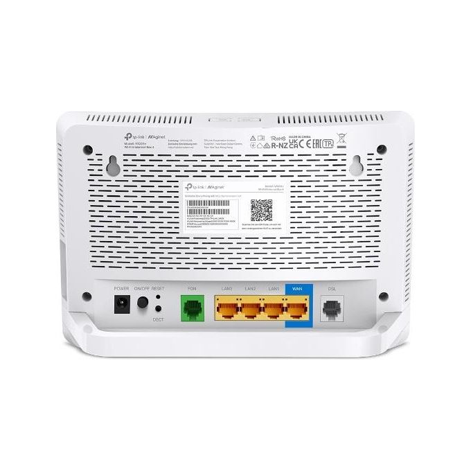 TP-Link VX231V V1 Router Wireless Modem DSL Switch 3 Porte Wi-Fi 6 Dual Band 1800 Mbps VDSL2 fino a 300 Mbps Porta Ethernet Fibra Ottica Telefonia DECT colore Nero