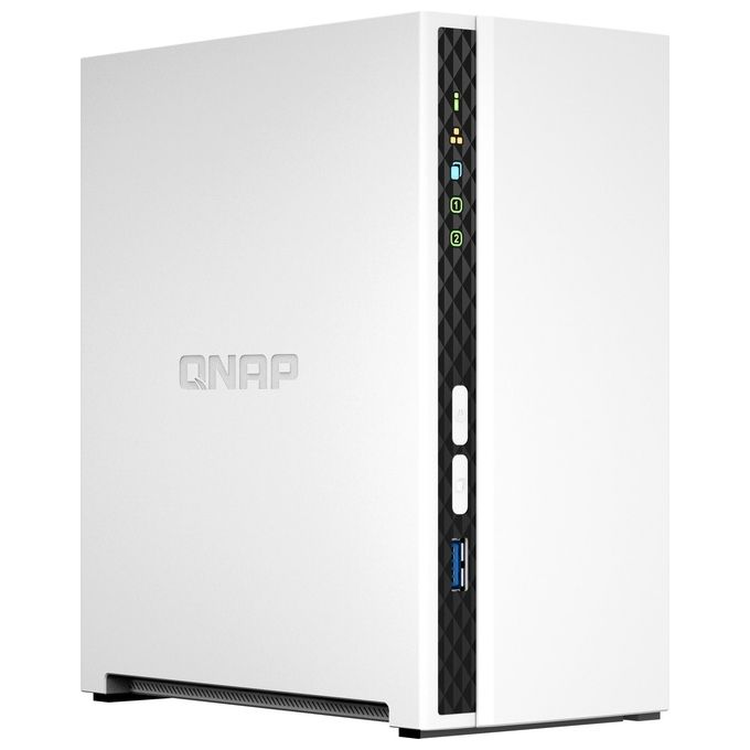 Qnap TS-233 NAS Tower ARM Cortex-A55 Quad-Core 2 GHz 2 GB RAM SATA HDD SSD QTS 5.0 colore Bianco