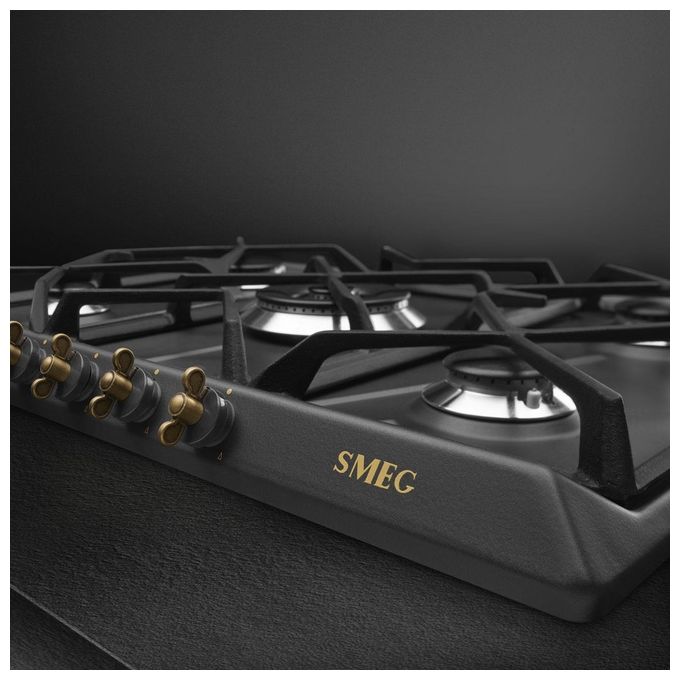 Smeg SRV876AOGH Piano Cottura a Gas 5 Zone Griglie in Ghisa Estetica Coloniale 75 cm Antracite