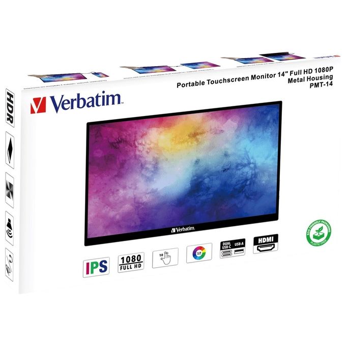 Verbatim 49591 PMT-14 Monitor Portatile Touchscreen 14'' Full HD 1080p IPS USB-C HDMI AMD FreeSync colore Nero