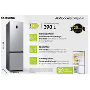 Samsung RB38C672CSA EcoFlex AI Frigorifero Combinato 390 L 203 cm Classe C 35 dB Total No Frost Wi-Fi colore Silver Inox