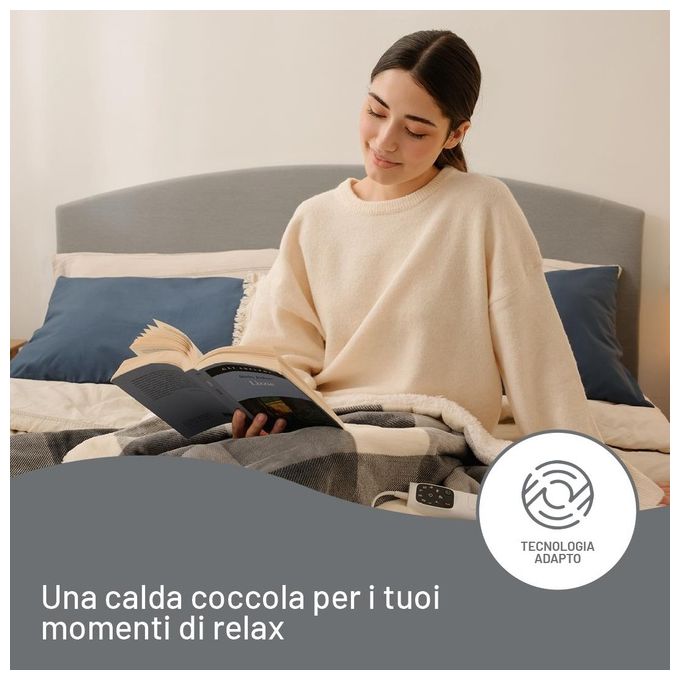 Imetec 26031 CaldoPlaid Coperta Elettrica Riscaldabile 160x120 cm 150W 6 Temperature Tecnologia Adapto Lavabile colore Grigio
