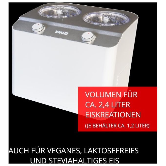 Unold 48835 Doppio Gelatiera a Compressore 2 vasche 2,4 L 250W colore Nero Acciaio Satinato
