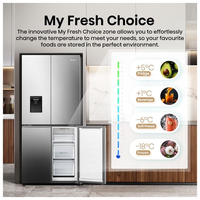 Hisense RQ5P470SMIE Frigorifero 4 Porte 460 L 178 cm Classe E 37 dB Total No Frost Wi-Fi Dispenser Acqua colore Inox