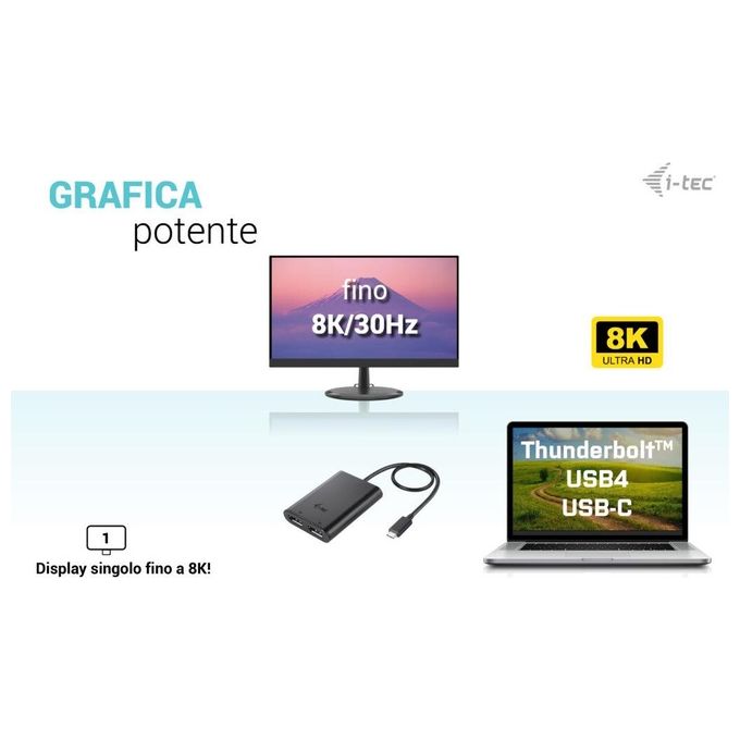 I-tec C31DUAL4K60DP Adattatore Video USB-C Doppio 4K 60Hz Singolo 8K 30Hz 2x DisplayPort colore Nero