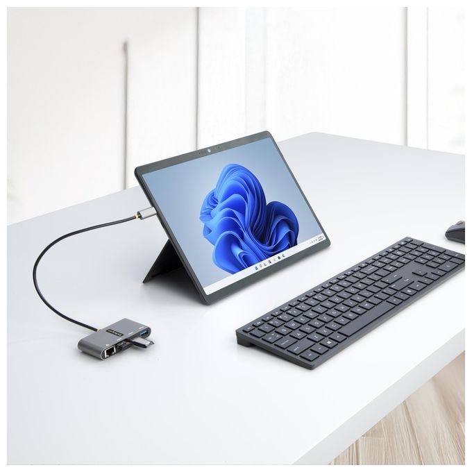 StarTech HB30C3A1GEA2 Hub USB-C 3 Porte USB-A Ethernet Gigabit GbE 5Gbps Cavo 30cm Bus Powered colore Grigio
