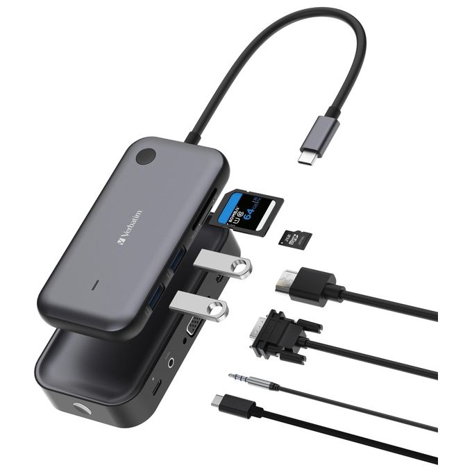 Verbatim 32146 Share My Screen Adattatore Wireless USB-C con Hub HDMI VGA Full HD 1080p 2 porte USB-A 3.2 Gen 1 slot SD-microSD colore Nero