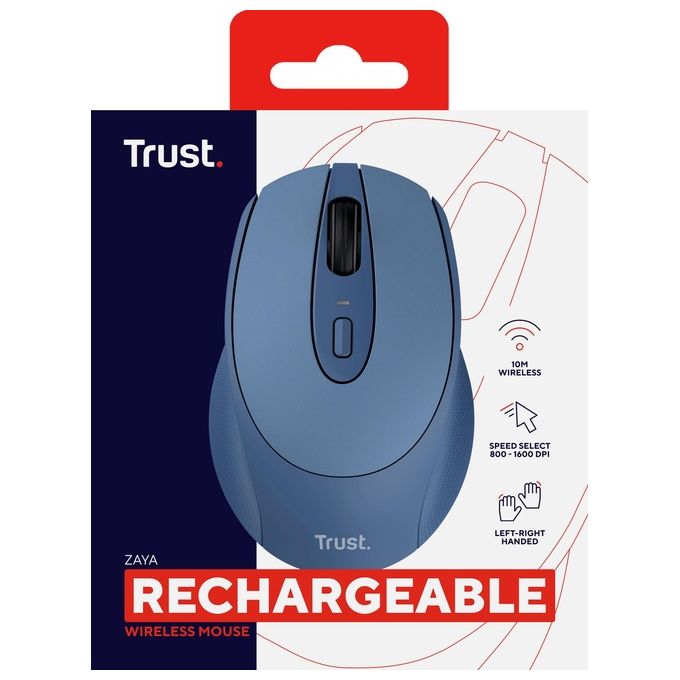 Trust Zaya Mouse Ambidestro RF Wireless Ottico 1600 DPI Blu