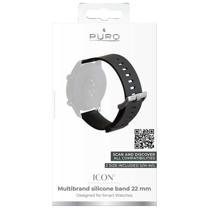 Puro PUROUNIVBICON22BLK Icon Cinturino Smartwatch Universale Silicone 22mm Sgancio Rapido colore Nero