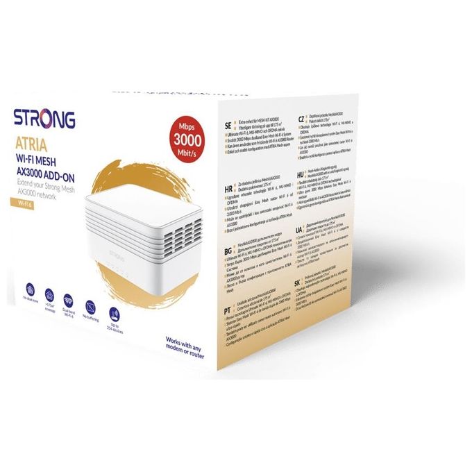 Strong STRONG Atria Wi-Fi Mesh AX3000 ATRIA Mesh AX3000 AddOn Ripetitore Wi-Fi 6 Dual Band 3000 Mbps 3 Porte Gigabit colore Bianco