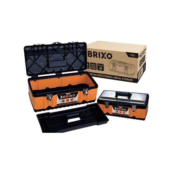 Brixo F524014 Cassette Portautensili in Metallo 45 cm con Vaschetta Estraibile e Scanalatura a V Lucchettabile colore Nero