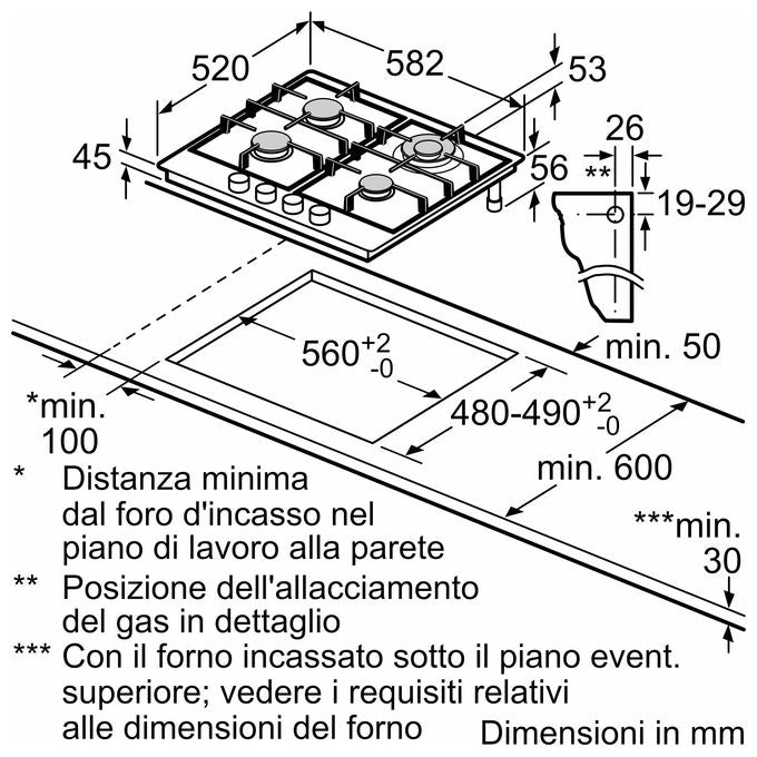 Bosch PCH6A5I90 Serie 6 Piano cottura Gas 60 cm 4 fuochi Griglie in ghisa Flame Select colore Inox