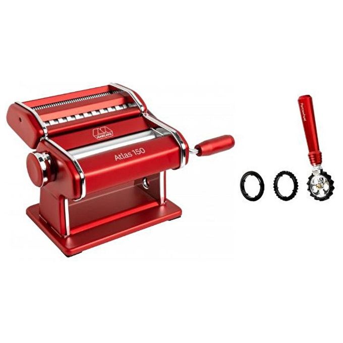 MARCATO AT-150-RSO-PW Atlas 150 Macchina per Pasta Manuale con 10 Regolazioni di Spessore e Accessorio Pasta-Wheel Rosso colore Rosso