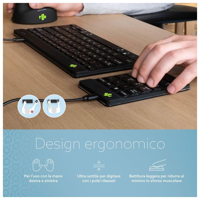 R Go Tools RGOCONMWDBL Tastierino Numerico USB Ergonomico Ultra Sottile con Indicatore di Pausa LED Colore Nero