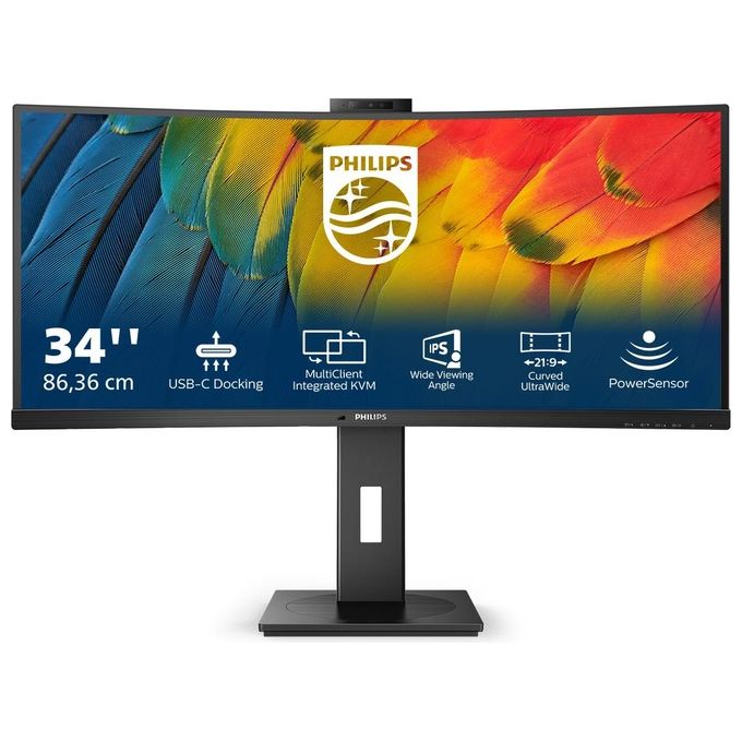 Philips 34B1U5600CH 5000 Series Monitor Curvo 34'' UltraWide QHD 3440x1440 VA 4ms 120Hz Webcam 5MP Hub USB-C 100W Ethernet KVM colore Nero