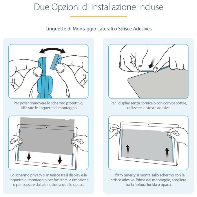 StarTech PRIVACY-SCREEN-19M Filtro per la privacy per monitor 19'' 16:10 angolo di visione ±30° riduzione luce blu fino al 40% finitura reversibile opaca-lucida colore Nero