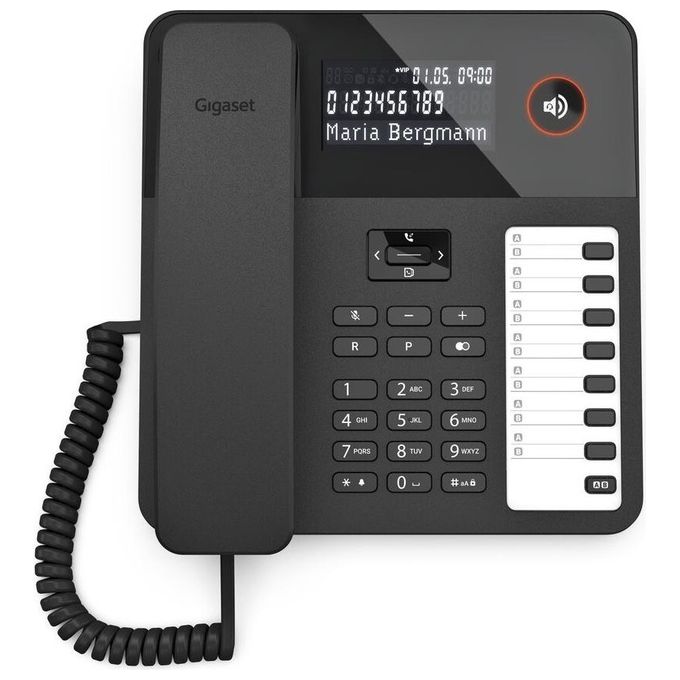 Gigaset S30350-H224-R101 DESK 600 Telefono Analogico con Vivavoce Display LCD Rubrica 100 voci compatibile apparecchi acustici colore Nero