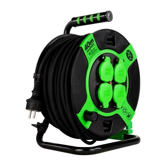 Rev Avvolgicavo in Plastica 40mt IP 44 4-Fold Nero-verde