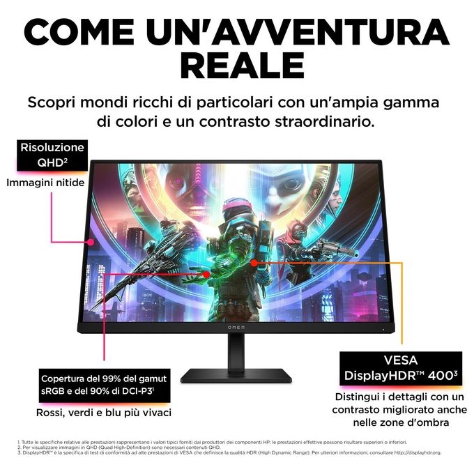 HP 780J4E9#ABB OMEN Monitor da gaming 27'' QHD 240 Hz 1 ms IPS NVIDIA G-SYNC Compatible AMD FreeSync Premium colore Nero