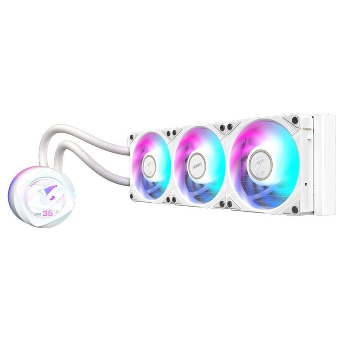 GIGABYTE GP-AORUS WATERFORCE X II 360I AORUS WATERFORCE X II 360 ICE Raffreddamento a liquido per CPU AIO con 3 ventole ARGB da 120 mm schermo LCD a colori e compatibilita' Intel LGA 1851 AMD AM5 colore Bianco