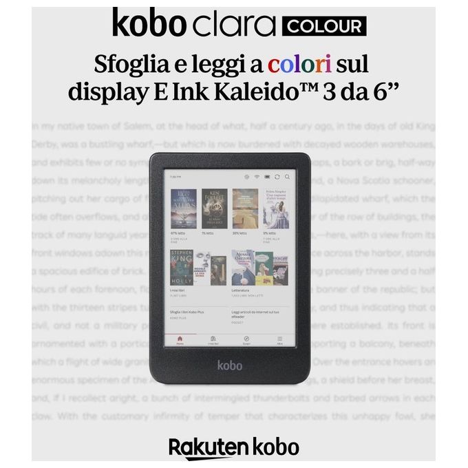 Rakuten Kobo Clara Colour, Lettore E-book, Touchscreen, 16 GB, Wi-Fi, Nero