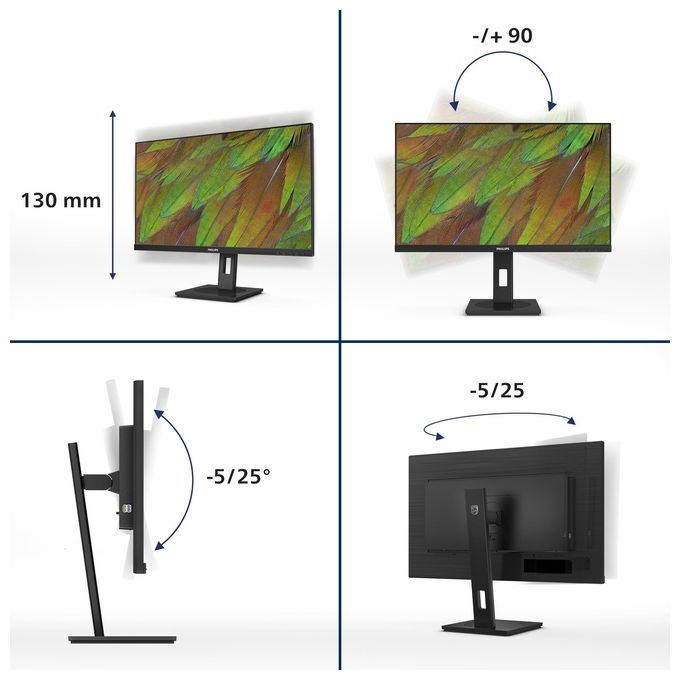 Philips 27B1N3800-00 Serie 3000 Monitor PC 27'' 4K Ultra HD IPS 3840 x 2160 Pixel HDR10 Altoparlanti Integrati USB Hub 3.2 Gen 1 VESA 100x100 mm Regolabile in Altezza colore Nero