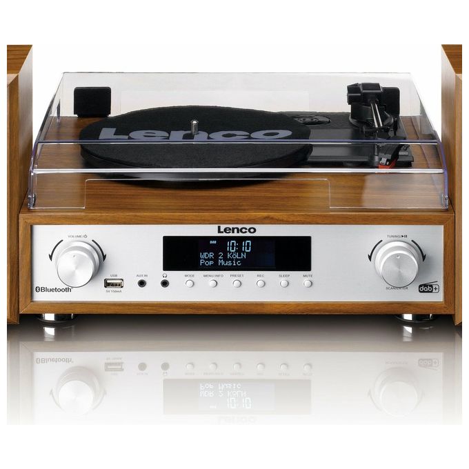 Lenco MC-160WD Sistema Hi-Fi All-in-One Giradischi Cinghia Radio DAB+ FM Bluetooth 5.0 10W USB AUX colore Legno
